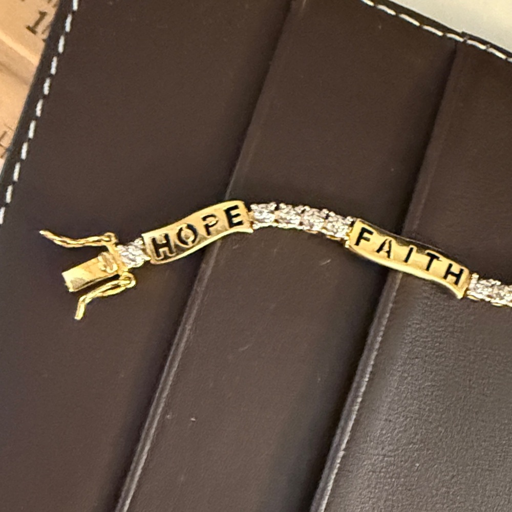 Gold-Tone Love Hope Faith Bracelet with the silver tone design feature - Picture 8 of 15